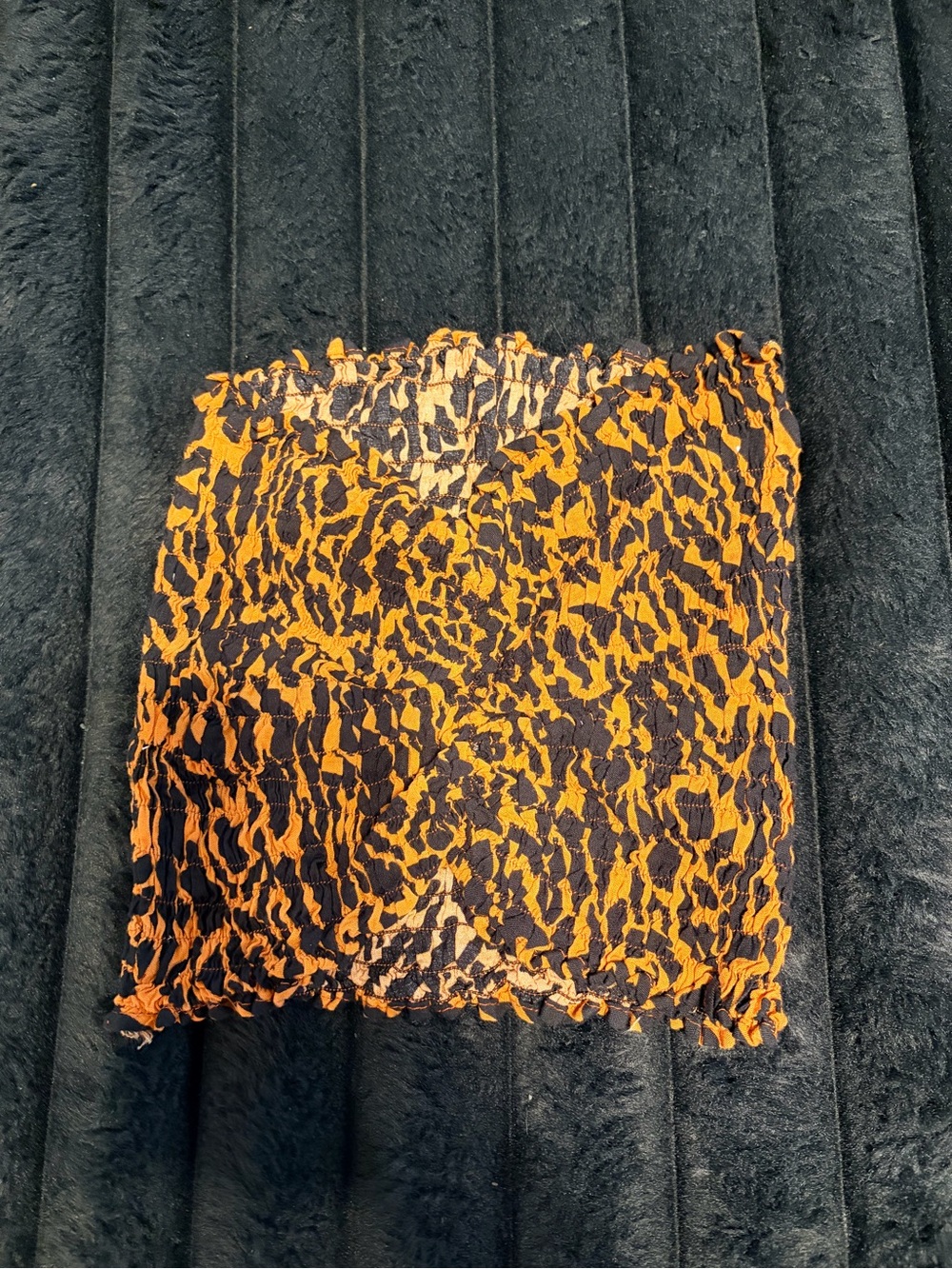 Smocked Orange and Black Animal Print Mini Skirt